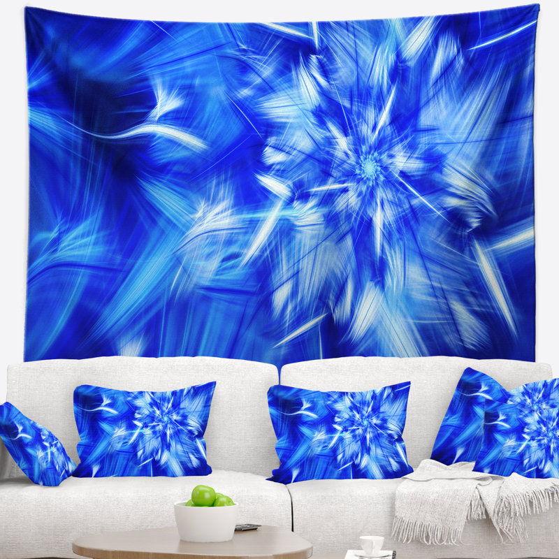 Tapisserie d'artifice floral tournant bleu vif, H 32 po x l 39 po