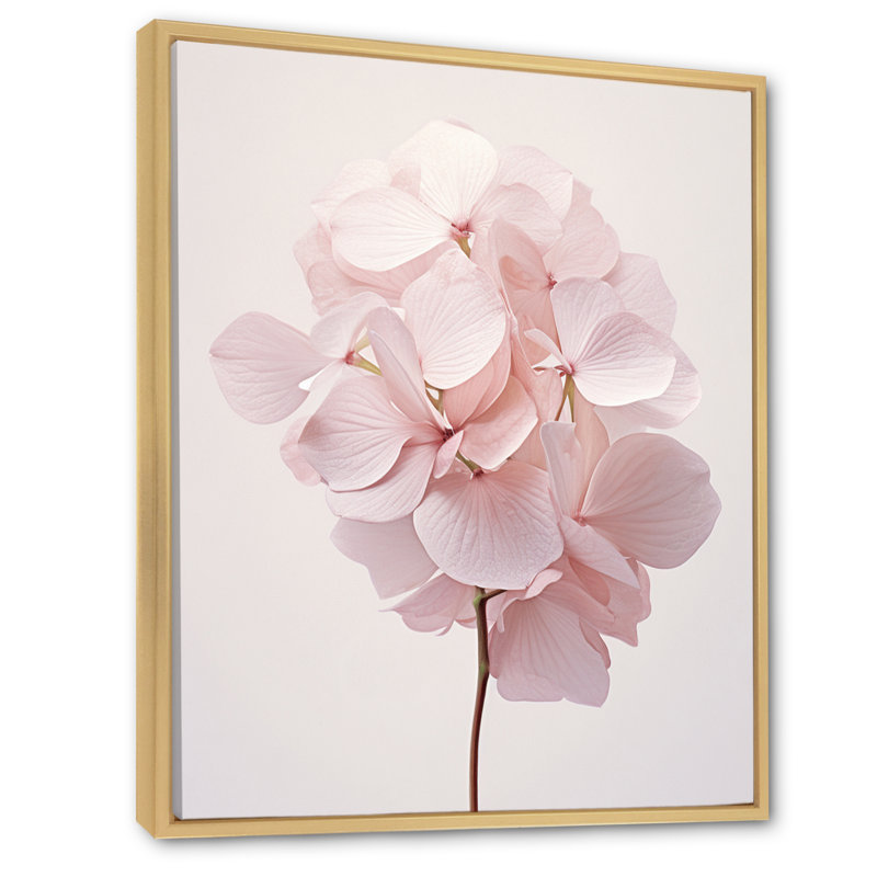 Hydrangées roses chuchotant des pétales sur toile, H 32 po x l 16 po x P 1 po, Cadre naturel flottant