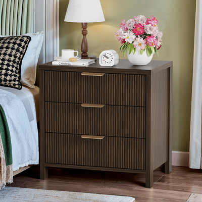 Modern Fluted Bedside Table with 3 Drawers