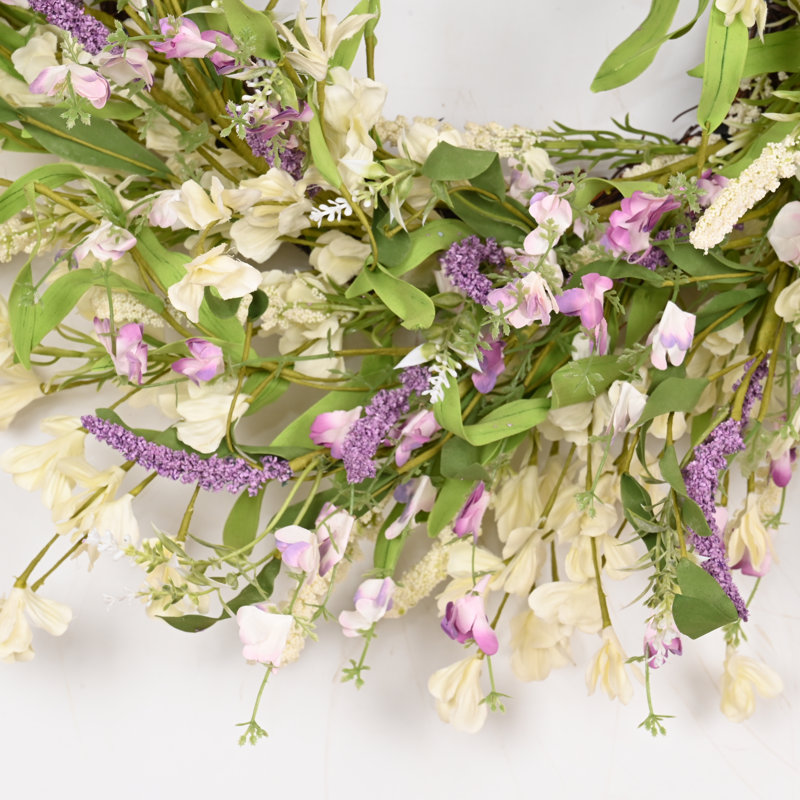 Couronne florale 22 po Forsythia, Green/Purple