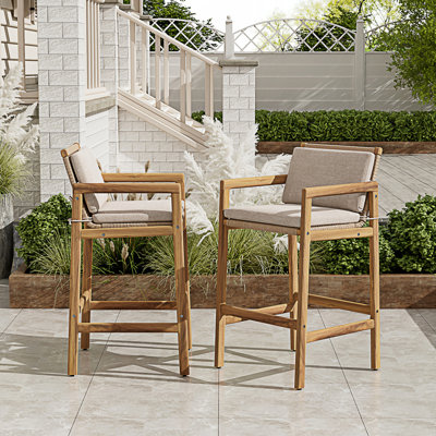 Set Of 2 Durable Outdoor Barstools With Cushions