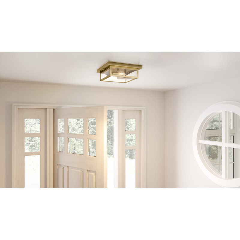 Glass Flush Mount, Antique Brass