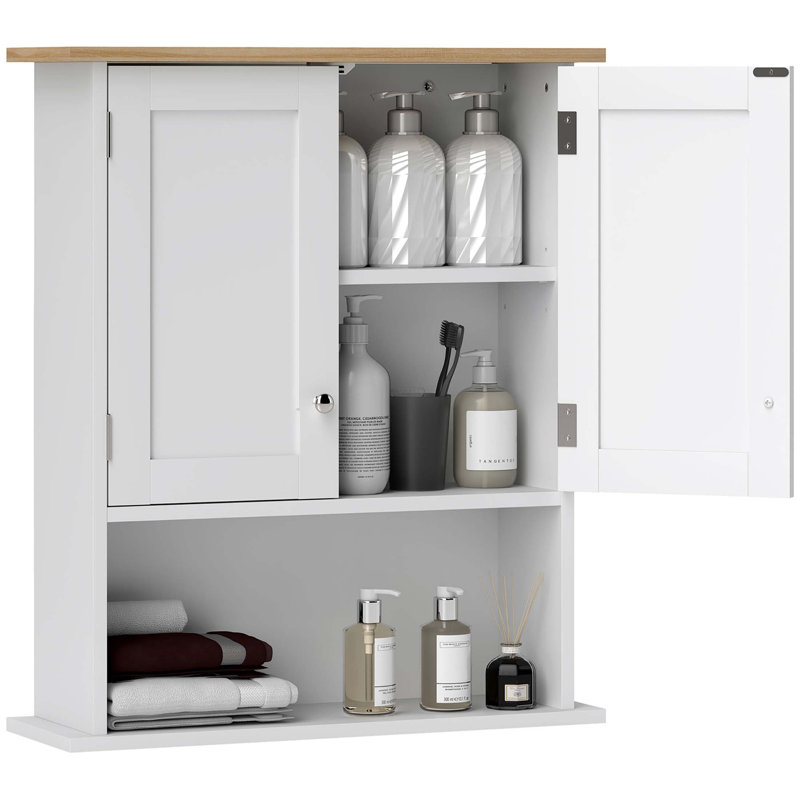 Bathroom Wall Cabinet, Modern Bathroom Cabinet Wall Mounted Medicine Cabinet with 2 Doors, Adjustable Shelf, Over the Toilet, White