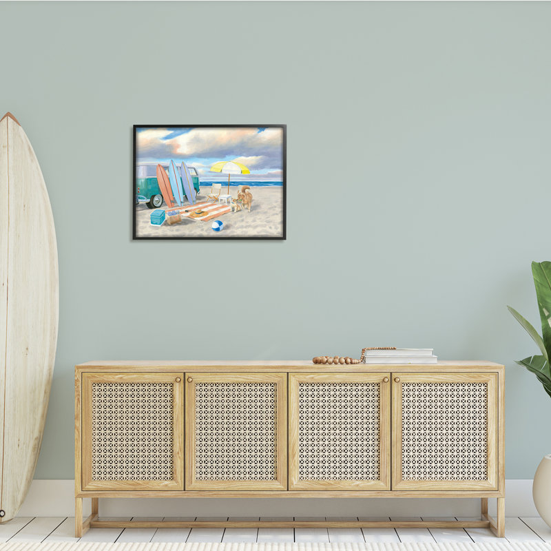 Summer Beach Scene, H 24 po x l 30 po x P 1,5 po, Giclée encadrée noir minuit