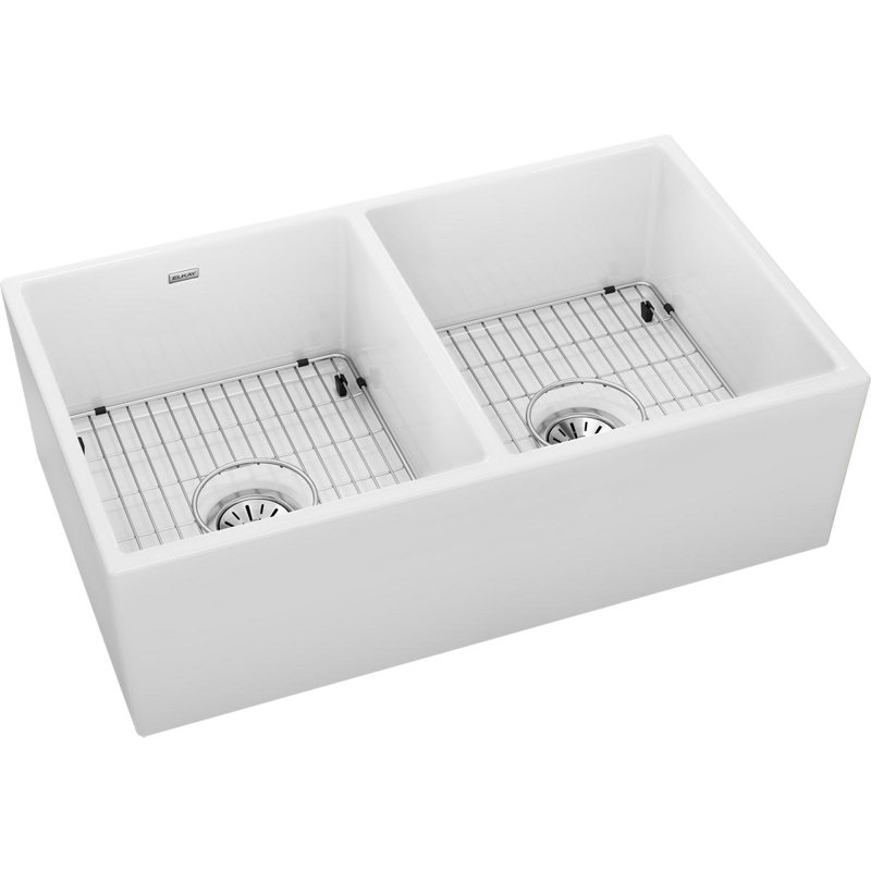 Évier de cuisine à double cuve en argile réfractaire L 33 po x l 20 po Fireclay