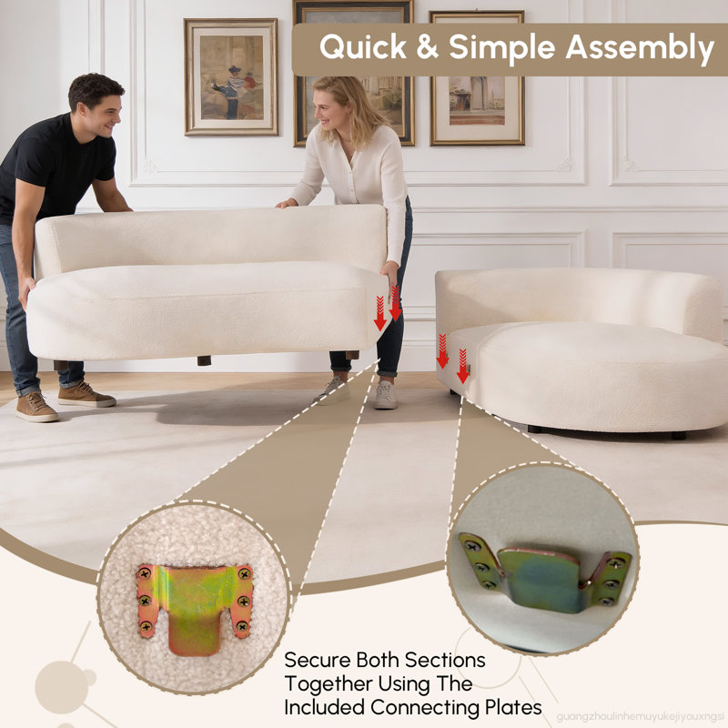 Canapé modulaire courbé en sherpa 125 pièces 2 pièces 125,2 po, canapé 5 places crème surdimensionné avec structure en bois massif et 7 coussins décoratifs