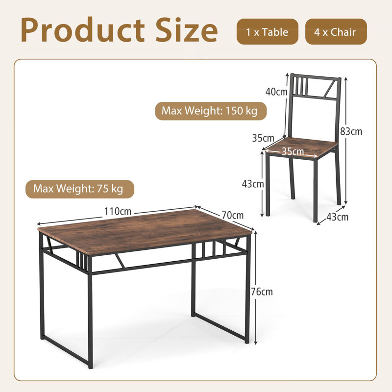 4 - Person Dining Set, Brown