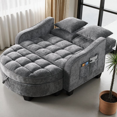 Corduroy Two-Seater Sofa with Storage Footrest, Double Chaise Longue with Irregular Armrests, Ergonomic Backrest and 2 Throw Pillows for Living Room, by Latitude Run