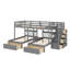 Lit superposé double au-dessus de simple et double en bois, avec rangement intégré et rails de protection-1594378462
