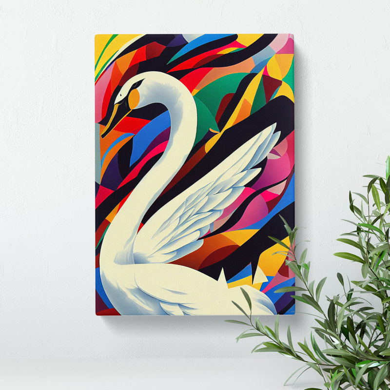 Geometric Swan No.1 Abstract - Wrapped Canvas, 50cm H x 35cm W x 3cm D