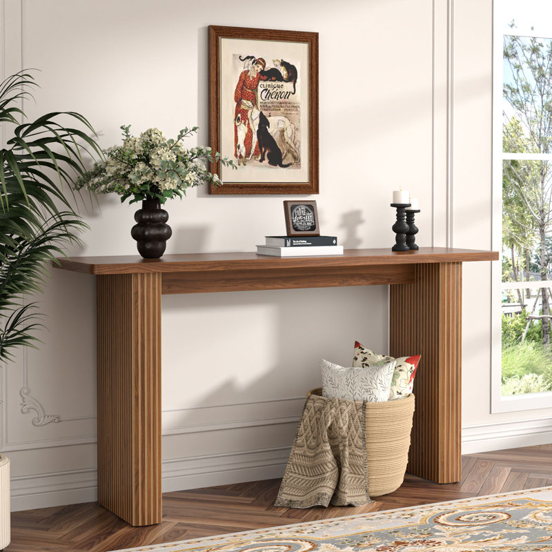 Rectangular Console Table, Long Fluted Entryway Couch Table For Entryway, Foyer, Hallway, Living Room