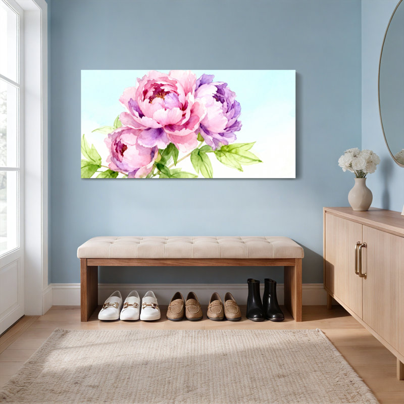 Ensemble de 1 tableau mural aquarelle de pivoines, H 28 po x l 58 po