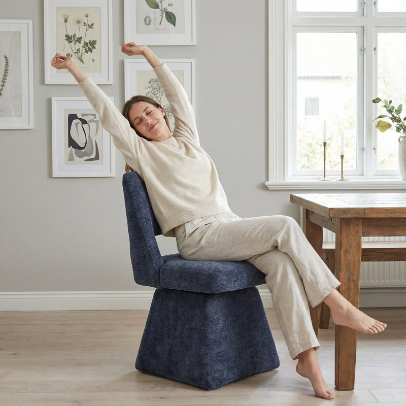 Upholstered Swivel Dining Chairs - Modern Chenille, Open Back for Kitchen (Set of 2), 2, Blue
