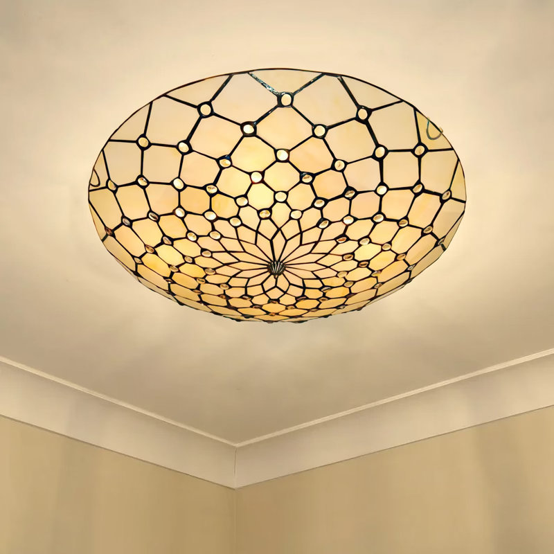 19.7" 4-Light Tiffany Stained Glass Flush Mount Ceiling Light