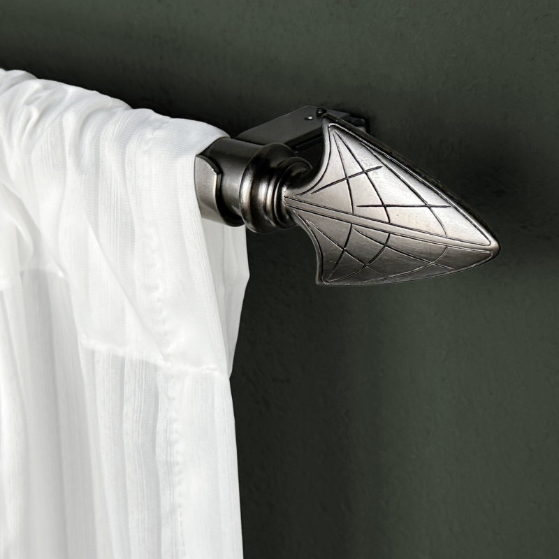 Tringle à rideaux simple ajustable avec fleuron, 37" - 72", Nickel foncé