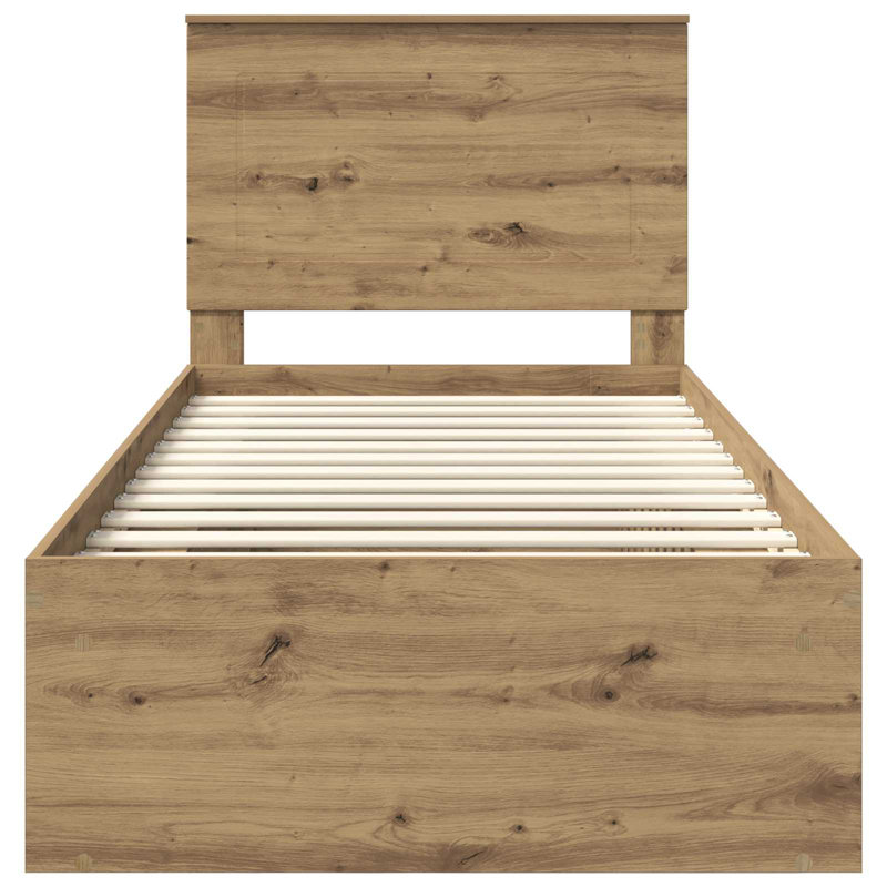 Solid Wood Bed Frame, European Single (90 x 200 cm), Artisian Oak