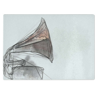 Tempered Glass Vintage Gramophone in Abstract Chopping Board