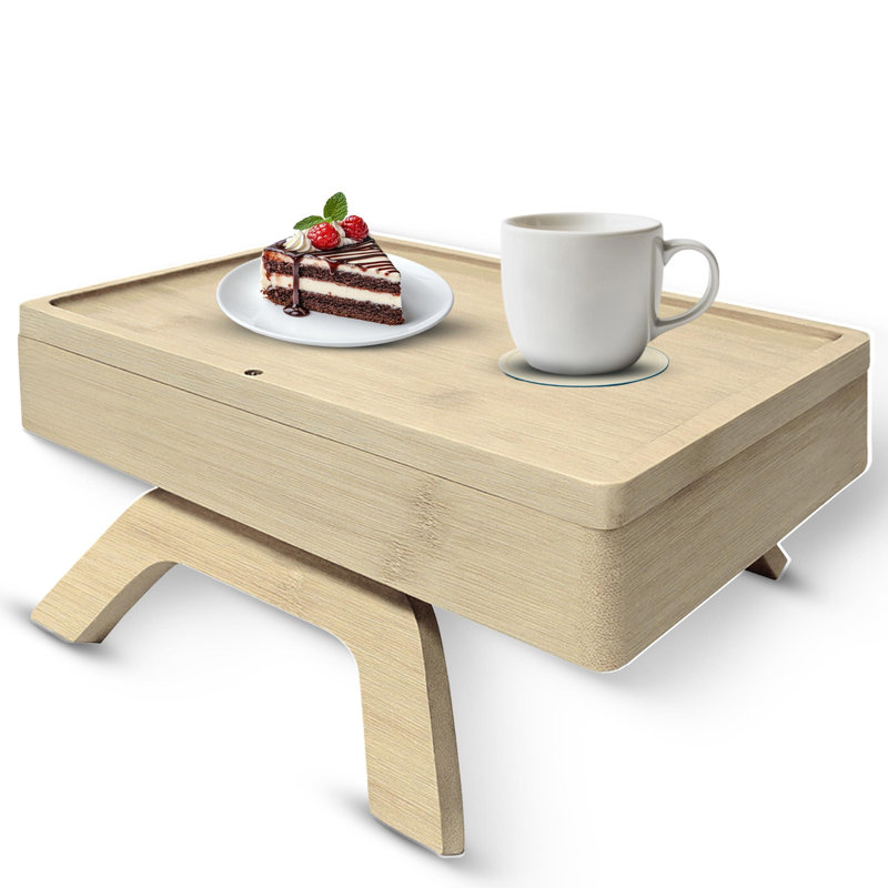 Couch Arm Table, Sofa Arm Tray, 360 Rotating Table, Clip On Side Table For Couch, Perfect Size For Remotes, Storage And Includes 4 Bonus Coasters, (Natural)
