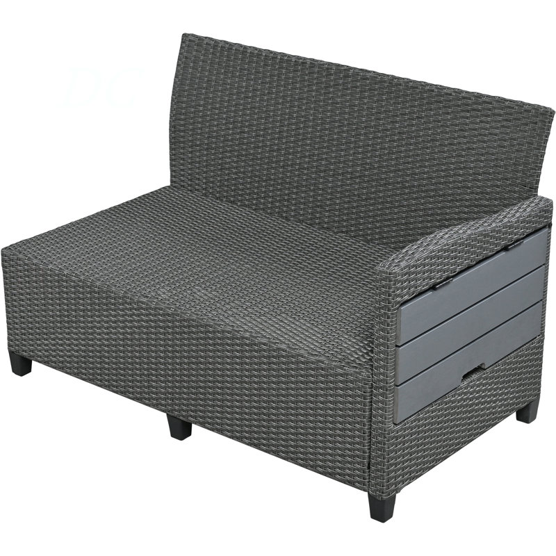 5-Piece Outdoor Patio Rattan Sofa Set, Sectional PE Wicker L-Shaped Garden Furniture Set With 2 Extendable Side Tables, Dining Table And Washable Covers For Backyard, Poolside, Indoor
