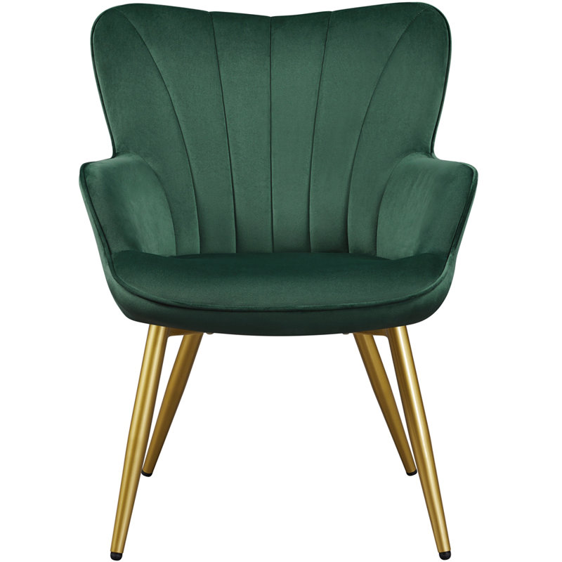 Color Upholstered Armchair, Gold, Green Velvet