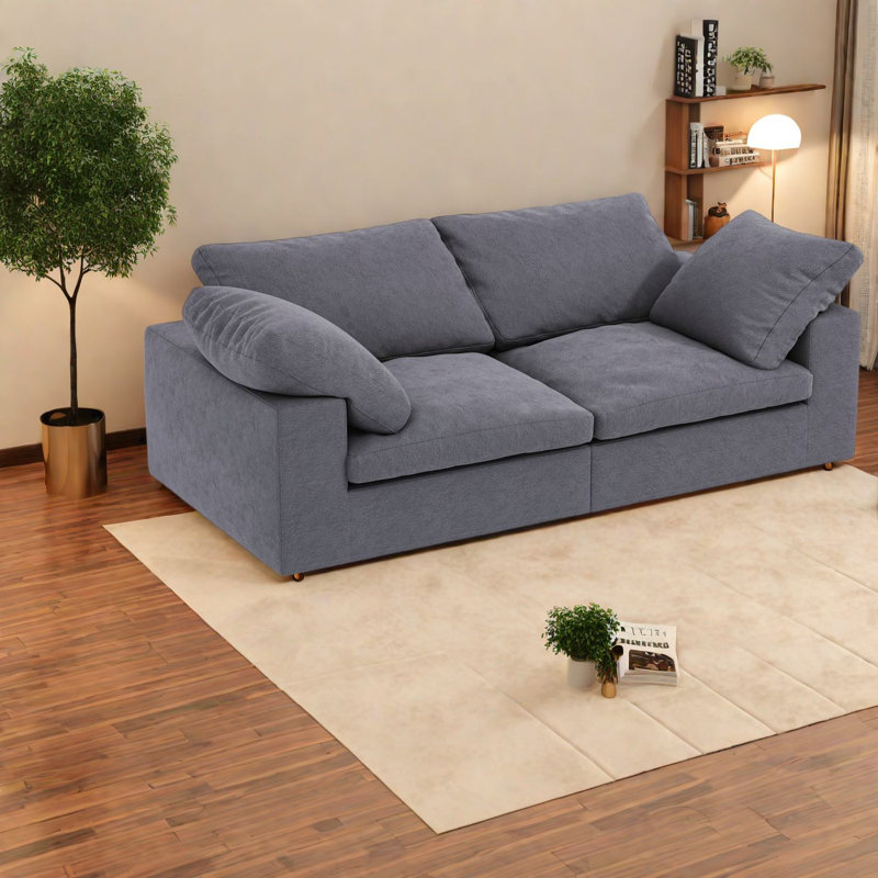 Oversized Chenille Sofas, Plush Grey 3-seater, Modern Living Room