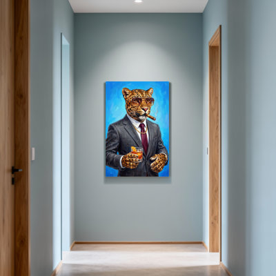 Animaux léopard en costume avec cigare et cocktail