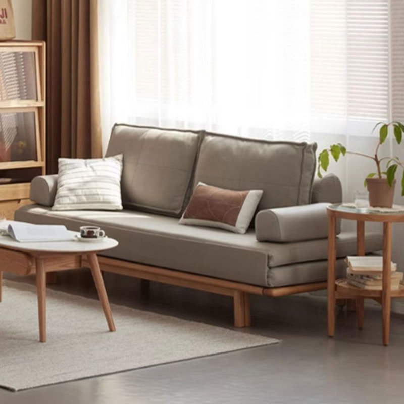 78.74"Light Gray Solid Oak Three-Proof Tech Fabric Pull Out 2-Seater Convertible Sofa Bed
