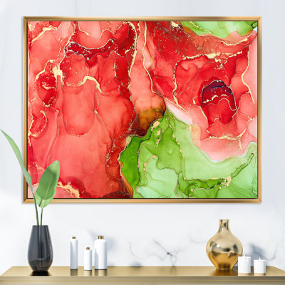 «Red and Green Luxury Abstract Fluid», peinture sur toile