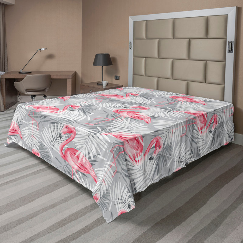 Ambesonne Flowers Flat Sheet Nostalgia Farmhouse, Pastel Pink Pale Grey