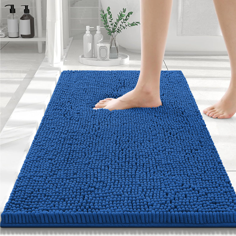 Chenille Non-Slip Non-Slip Bath Mat, 60cm L x 40cm W, Navy
