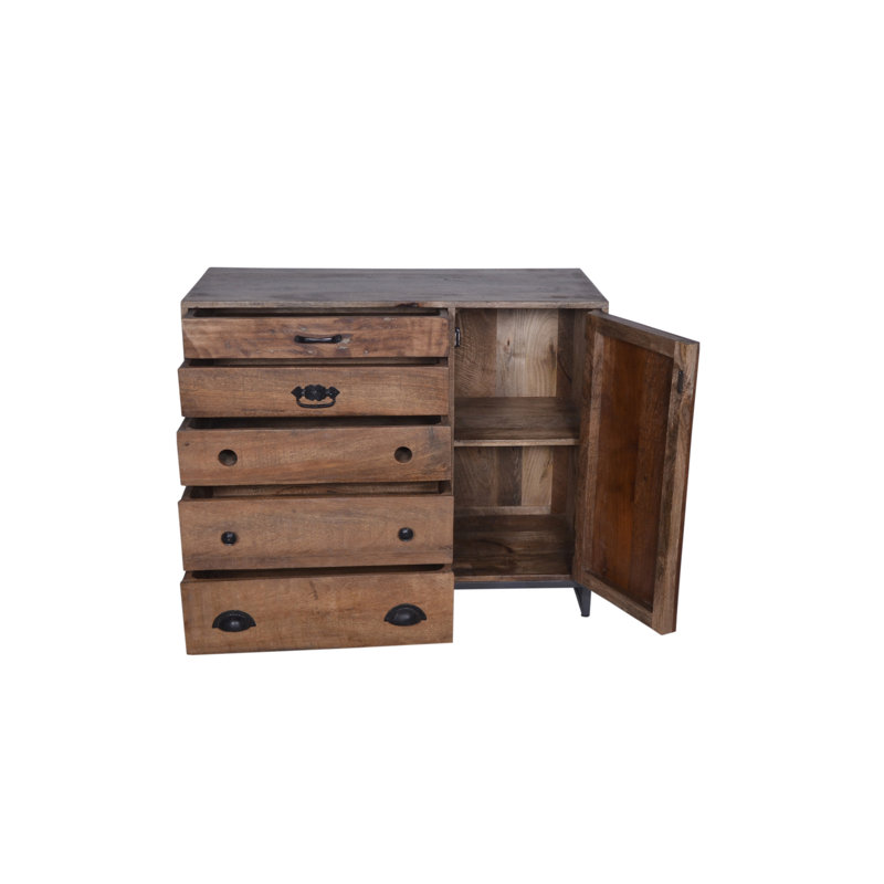 Melba Solid Mango Wood Entryway Cabinet with Drawers & Door – 36” Rustic Console Storage Cabinet in Natural Medium Finish 