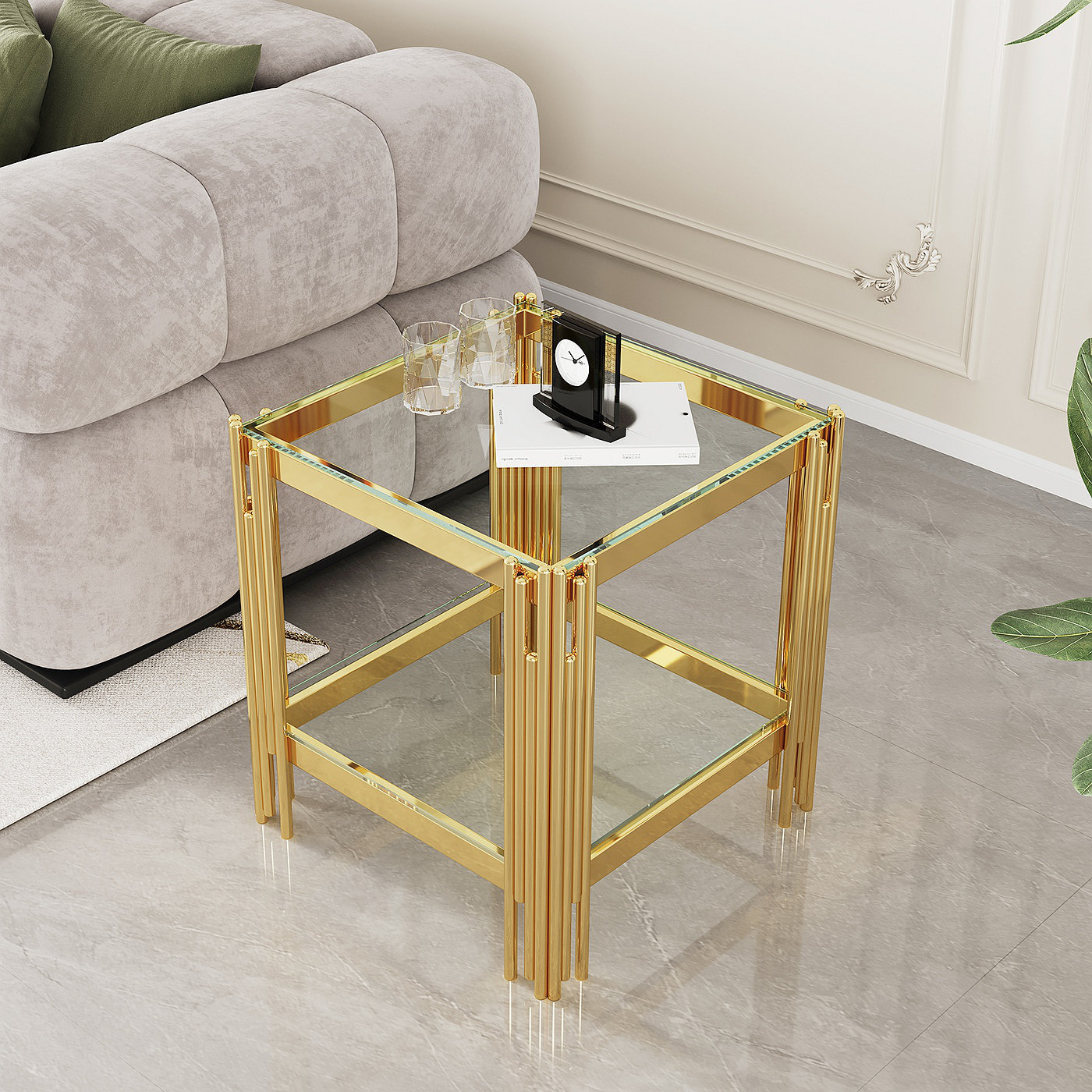 Everly Quinn Top And Bottom Double Layer Tempered Glass End Table And ...