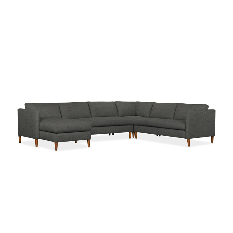Clifford 4-Piece Upholstered Custom Sectional, Left Hand Facing, Zuma Charcoal Textured Linen