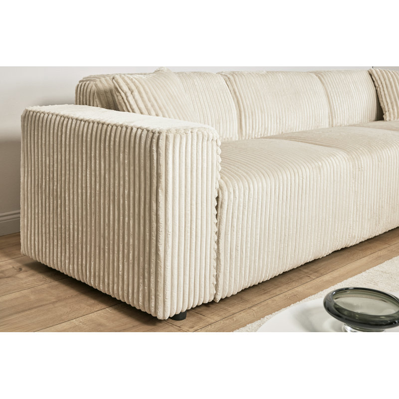 Charee Upholstered Corner Sectional, Beige Corduroy, Right Hand Facing