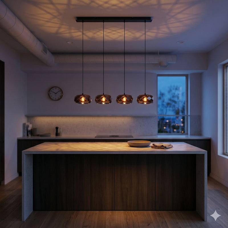 Luminaire suspendu tambour en grappe 4 lumières DEL Bixby, Noir