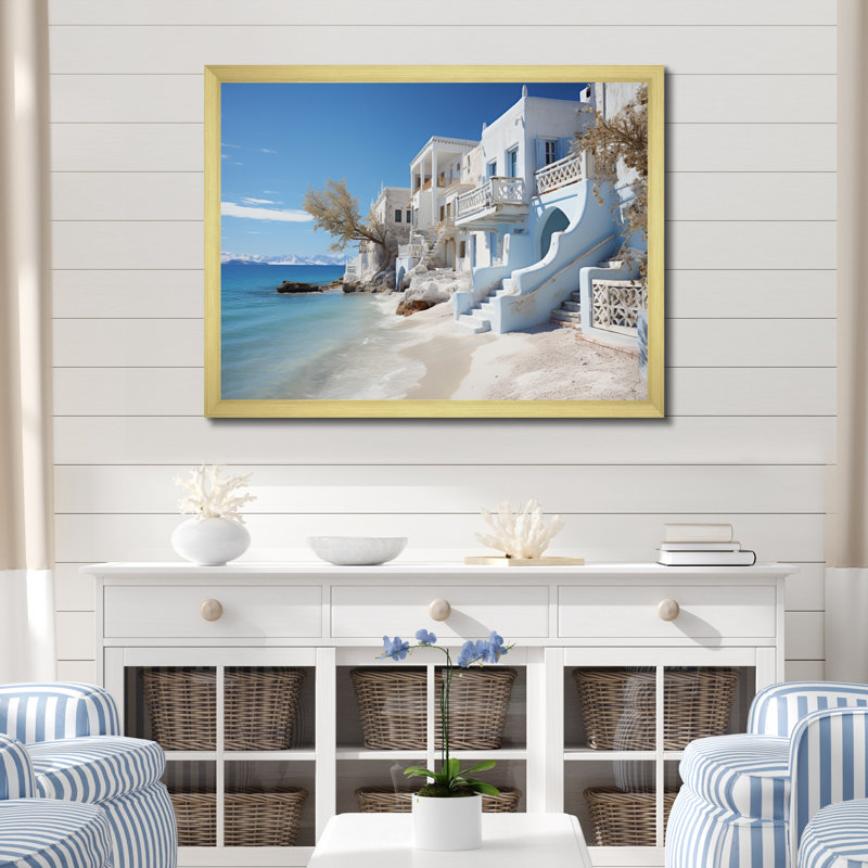 Beach Whitewashed Shores - Landscapes Wall Art Living Room, H 24 po x l 32 po x P 1 po, Cadre doré à une seule photo