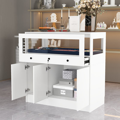 Élégante vitrine à bijoux avec serrure et verre trempé - 39,4 po x 19,7 po x 39,4 po