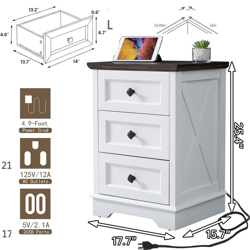 Commode de chambre à coucher à 3 tiroirs Farmhouse, commode haute en bois, rangement pour garde-robe de chambre à coucher
