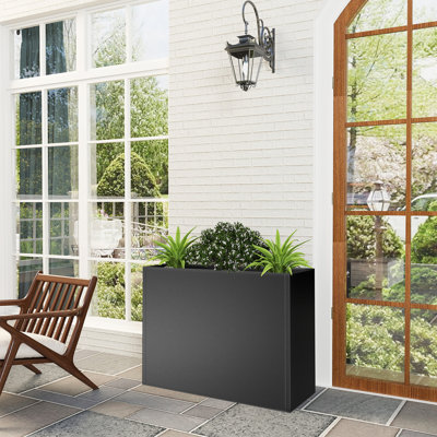 Tall Metal Cube Planter For Outdoor Plants 15" L X 15" W X 30" H, Heavy Duty Steel Planter Box With Removable Insert Shelf, Rectangular Planters For Porch, Garden, Yard, Hotel (black)