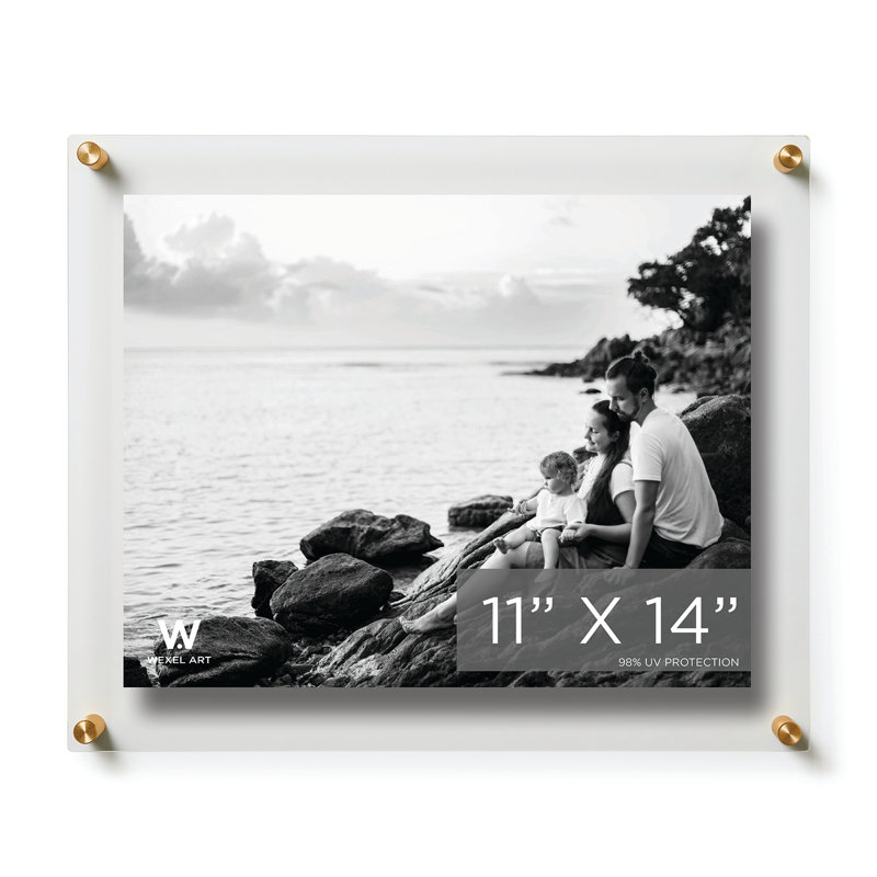 Cadre photo flottant en acrylique transparent transparent de qualité UV - Doré, Doré, L 11 po x H 14 po