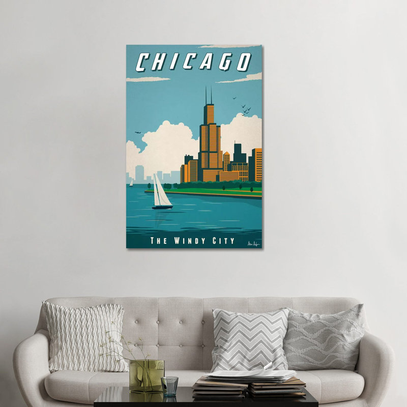Chicago-impression d’art graphique, Toile tendue, Pas de tapis, H 48 po x l 32 po x P 1,5 po