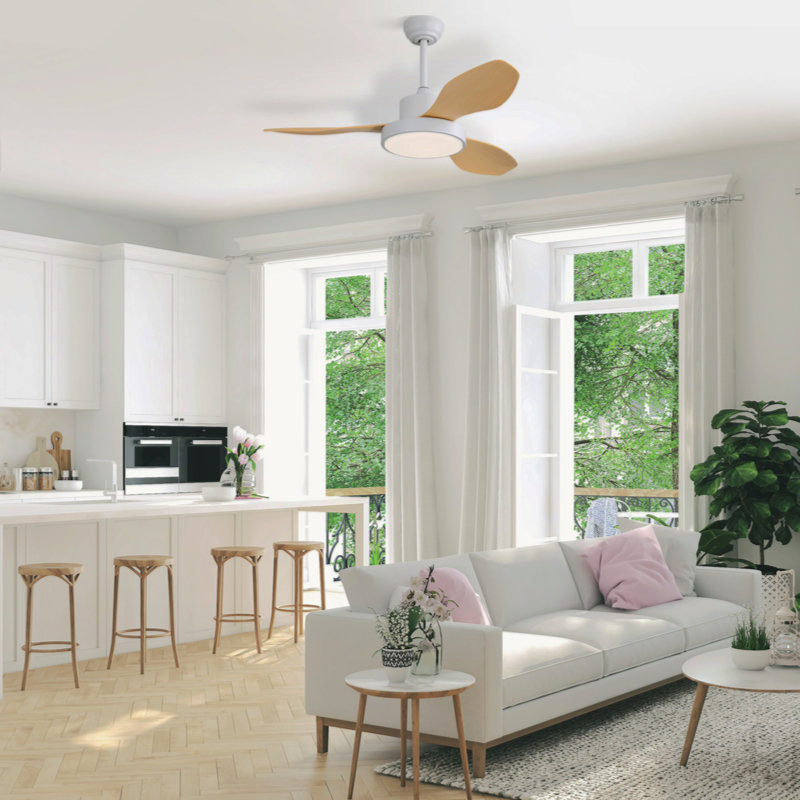 Ventilateur de plafond 47 pouces avec lumière DEL 22W et télécommande 6 vitesses moteur à courant continu blanc pour le salon