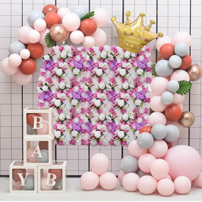 6 PCS Flower Wall Panel 24"x16" Artificial Flowers Wall Decoration Rose Hydrangea Panels Flower Wall
