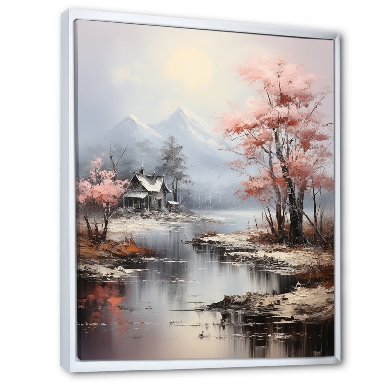 Haylow, paysage romantique nuances de rose bleu II, Cadre flottant blanc, H 32 po x l 24 po x P 1 po