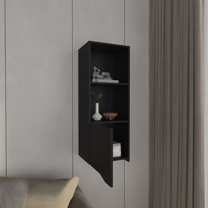 Obregon 43" Tall One-Door Wall Cabinet  With Two Open Shelves, Medicine Cabinet, Black