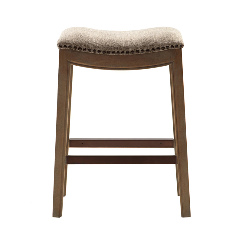 Tabouret de comptoir Classic avec siège en mousse haute densité et dossier en bouleau chic, Siège en lin / structure brune