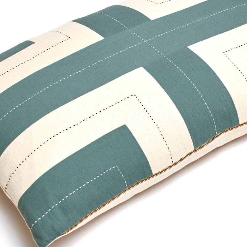 Interlock Lumbar Pillow Cover & Insert, White/Spruce, 16''H x 26''W x 3''D