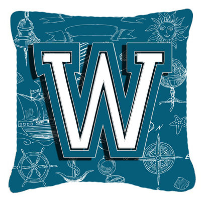 Monogramme initiale mer Doodles intérieur/extérieur Throw Pillow