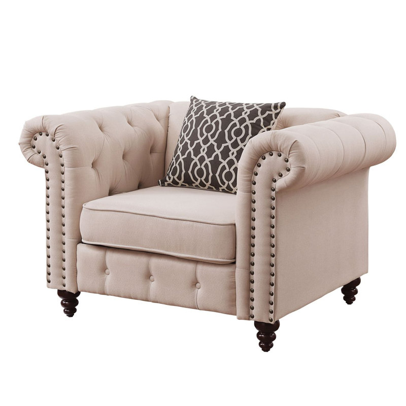 Aurelia Beige Linen Accent Chair with Wooden Legs