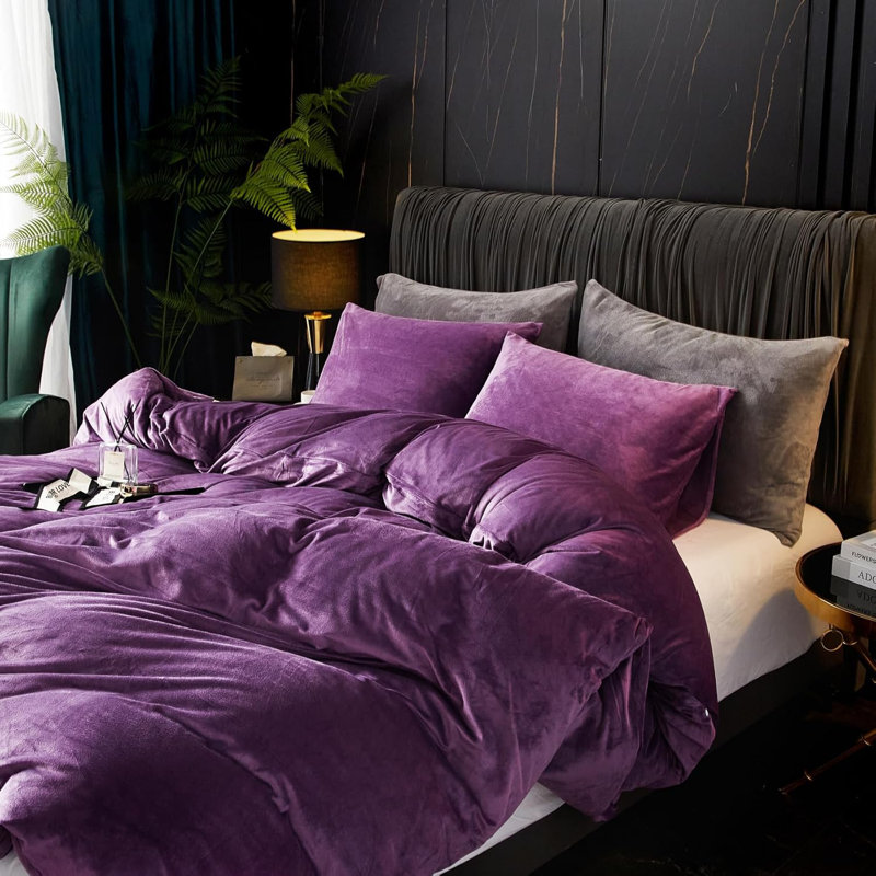 Ensemble de housse de couette en velours 3 pièces Housse de couette de luxe, Mauve